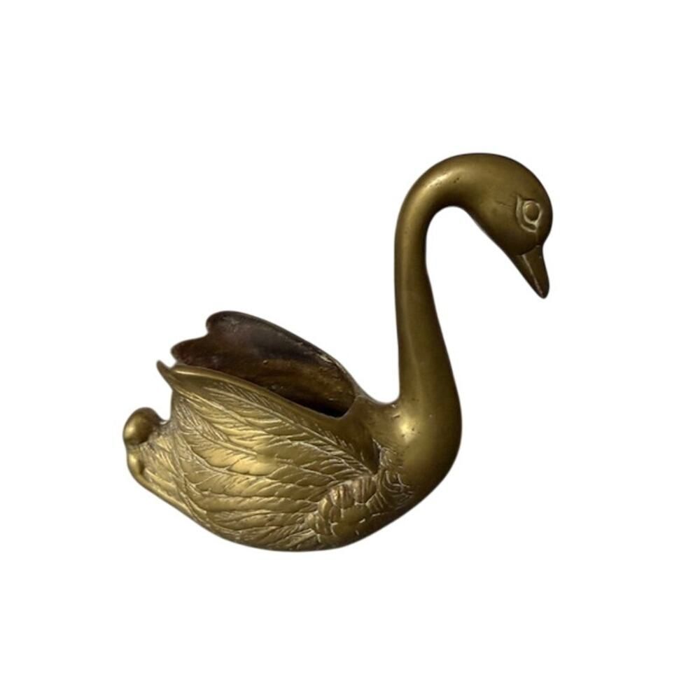 Vintage Brass Swan Planter 6" tall detailed - Picture 3 of 6